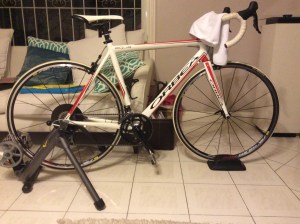 My wind trainer in the living room as Manila roads are not very suitable for triathlon training!