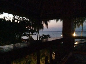 View from the second floor bar at dusk. 